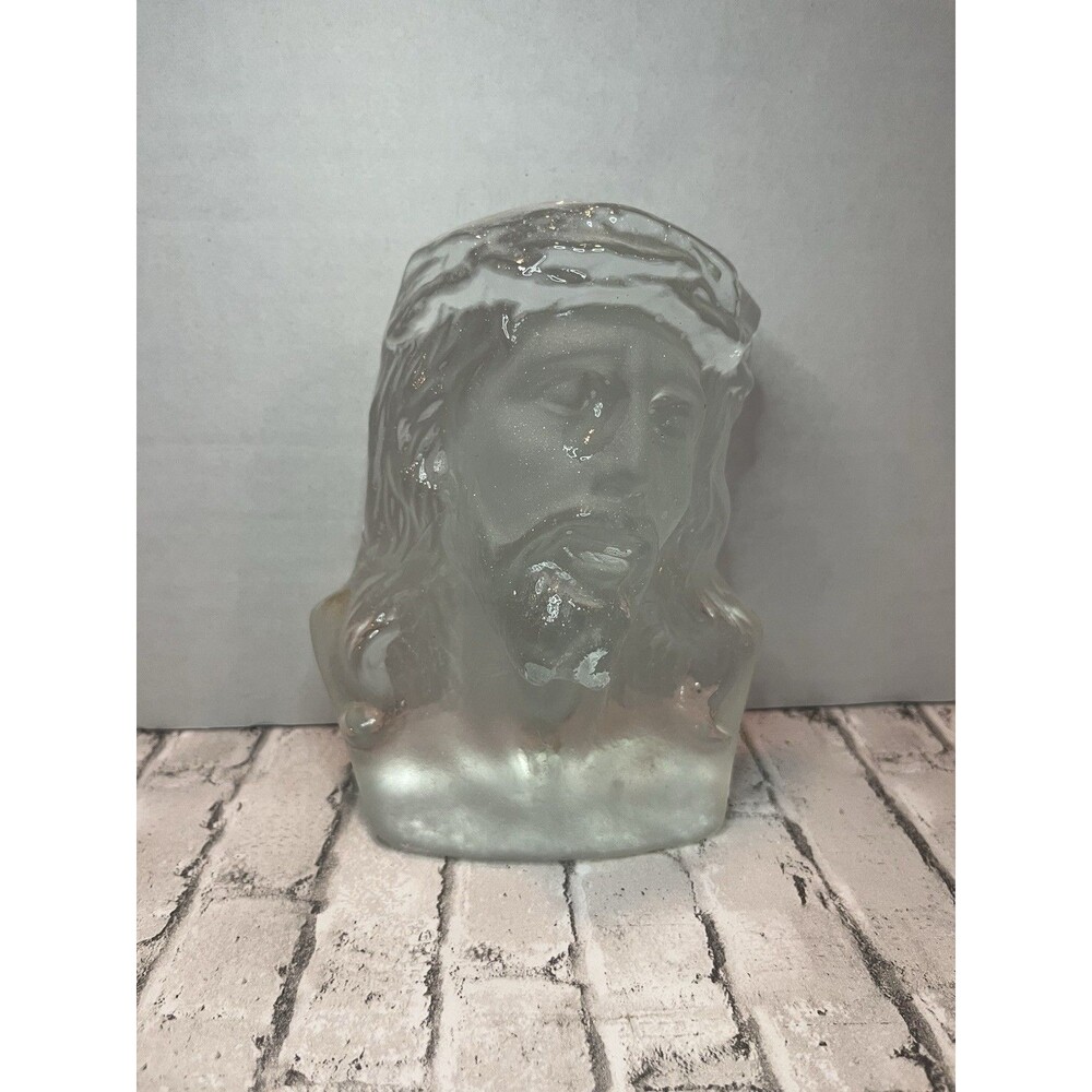 Vintage Viking  Clear Glass Jesus Christ Book End Paperweight 6 by 5 inches